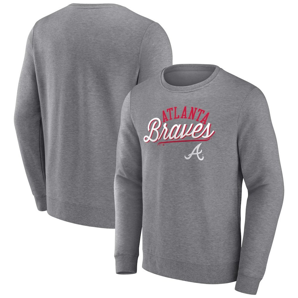Fanatics Atlanta Braves Heather Grey Red Pullover Sweatshirt Men's Size 3XL